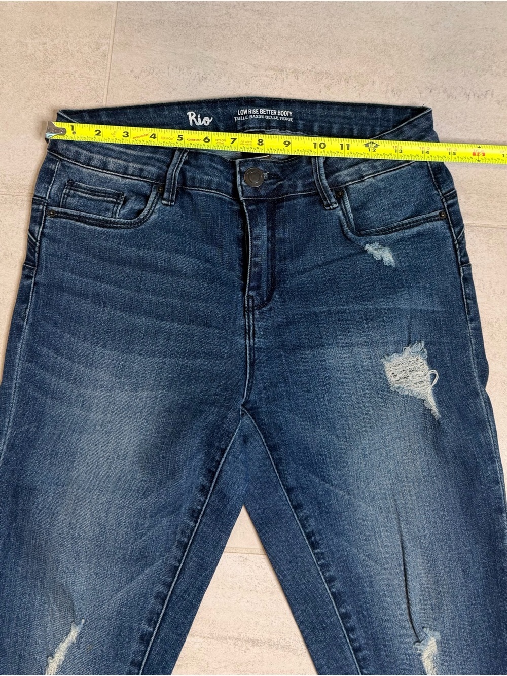 Dark Blue Skinny Jeans with Frayed Hem - Picture 7 of 9